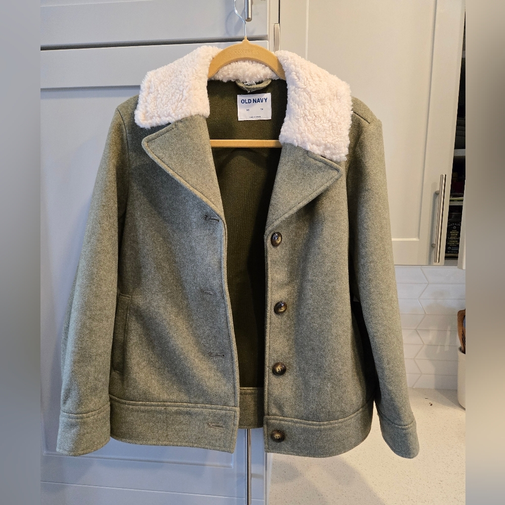 Old Navy Green Jacket with White Sherpa Collar